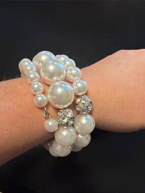 Pearl and Crystal Multi-Strand Bracelet in White